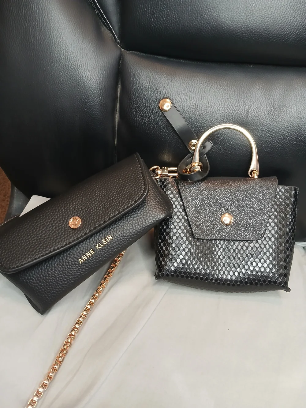 Anne Klein Black & Brown Striped Travel Pouch Trio
